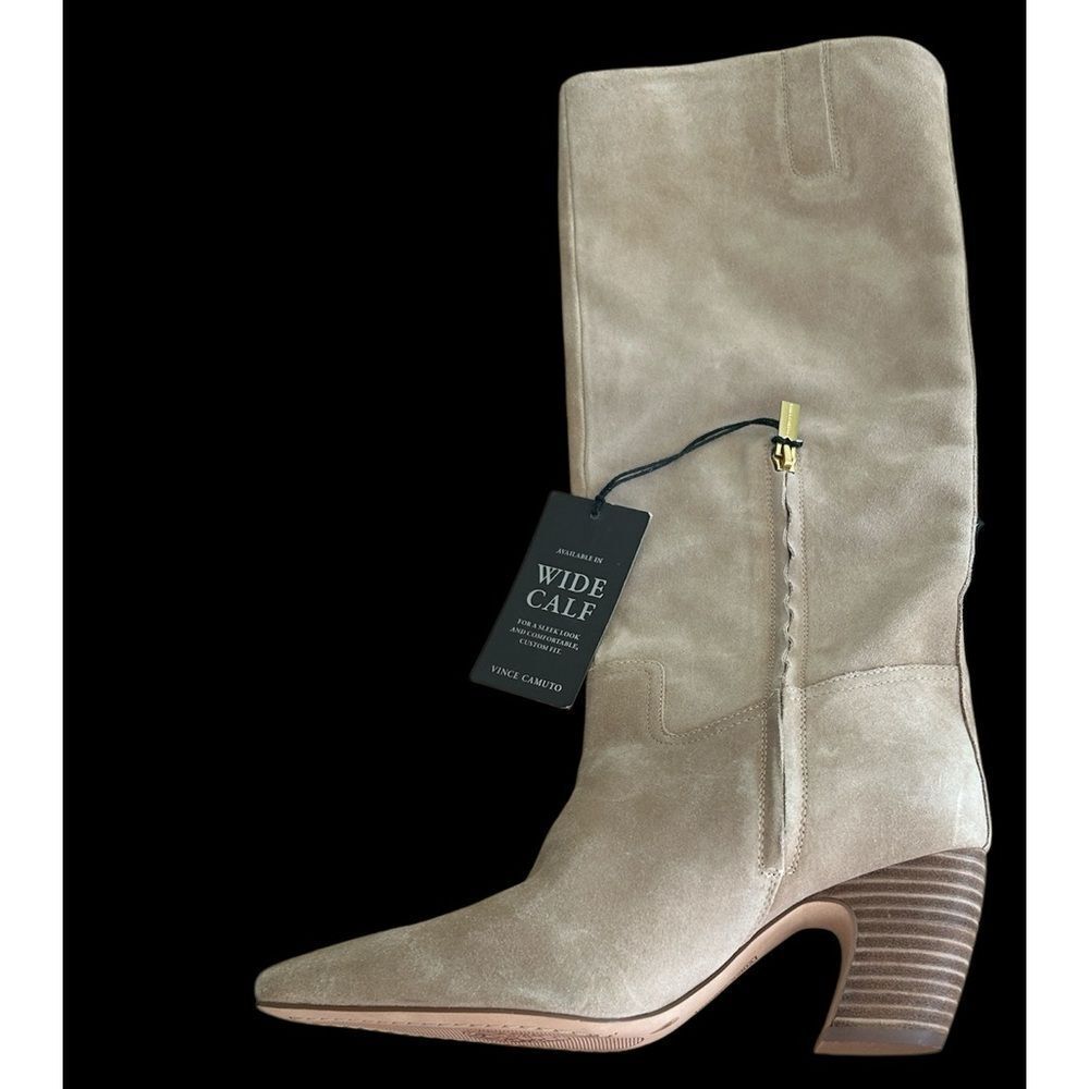 Vince Camuto Casey Boot Knee High Beige Suede Block Heel Size 8, NWT, no box - Picture 2 of 8